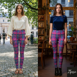 Plaid Tartan Pink Purple Teal Neon Leggings