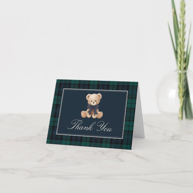 Plaid Teddy Bear Baby Shower Thank You Card Dankeskarte (Vorderseite)
