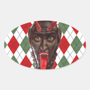 Plaid Weihnachten Krampus Ovaler Aufkleber