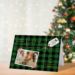 Plaid Wrapped Christmas Present With Photo Real Grußkarte Mit Foliendruck
