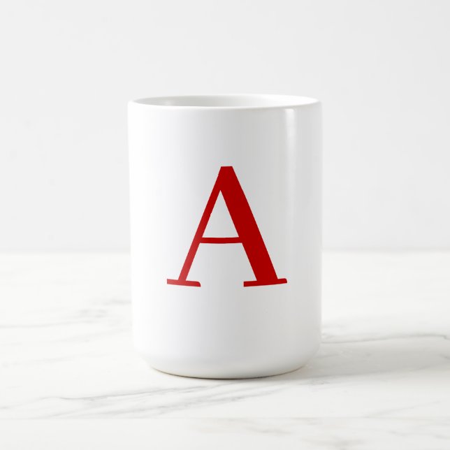 Plain Modern White Red Monogram Initial Letter Kaffeetasse (Mittel)