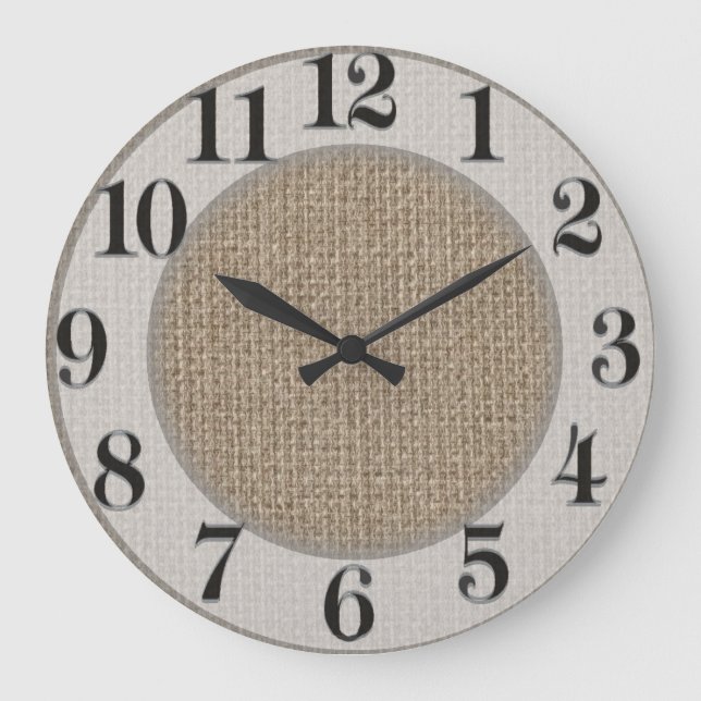 Plain tan burlap background template große wanduhr (Vorderseite)