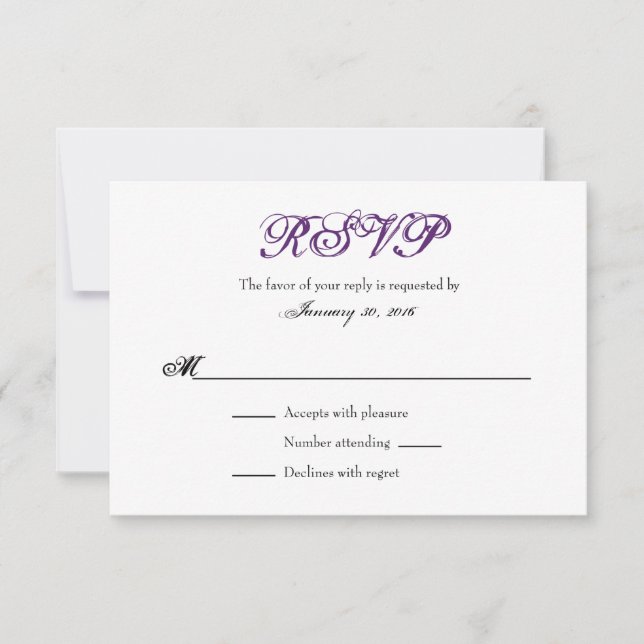 Plaine blanche violette Simple Mariage Cartes RSVP (Devant)