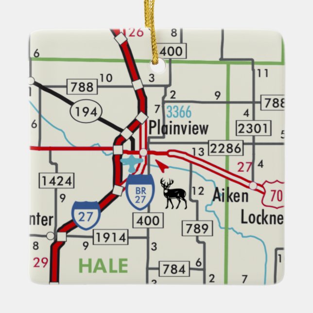 Plainview TX Road Map Keramikornament (Vorderseite)