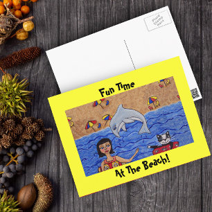 Plaisir à la plage avec ma carte postale de chat