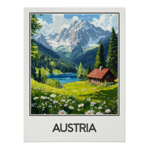 Plakat Austria, Hütte im Herzen der Alpen Poster