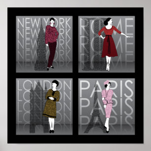 Plakat der Mode-London, New York, Paris und Roms