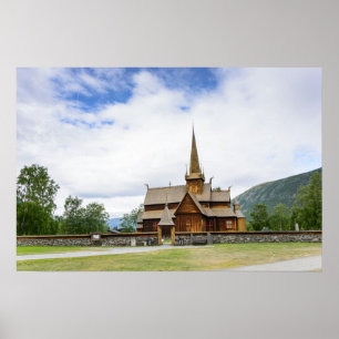 Plakat der Stabkirche in Lom, Norwegen
