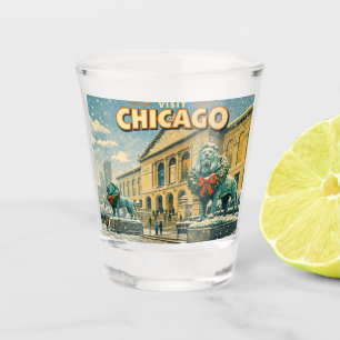 Plakat des Art Institute of Chicago im Winter Schnapsglas