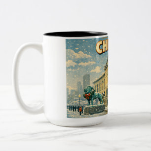Plakat des Art Institute of Chicago im Winter Zweifarbige Tasse