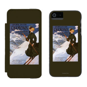Plakat einer Frau im grünen Skianzug Incipio Watson™ iPhone 5 Geldbörsen Hülle