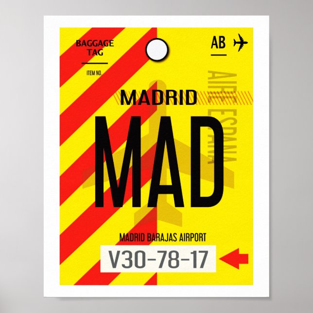 Plakat für das Gepäck am Flughafen Madrid (Vorne)