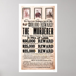 Plakat für Lincolns Ermordung 1865 belohnen