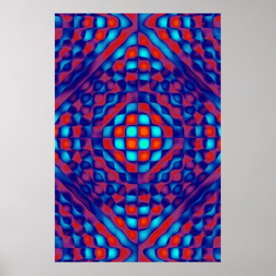 Plakat, kariert abstrakt, Blau, Rot Poster