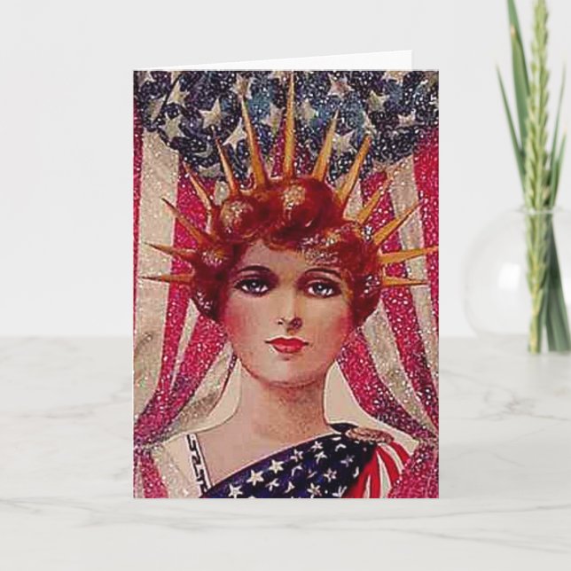 Plakat-Kunst-Deko Damen-Liberty Flag am 4. Juli Karte (Vorderseite)