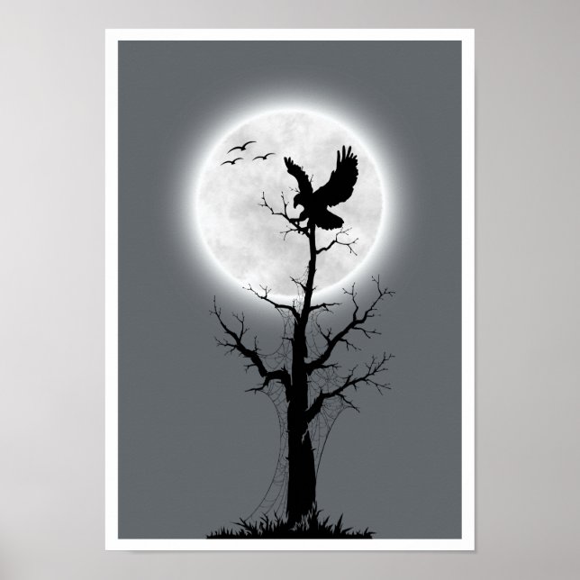 Plakat Landscape Moon, tree & eagle wall art (Vorne)