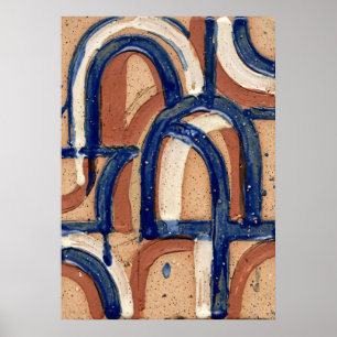 Plakat mit blauem Bogen und abstraktem Muster