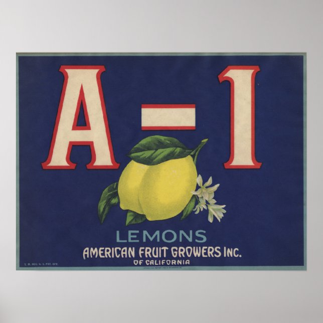Plakat mit Vintagem Lemon-Kratetikett (Vorne)