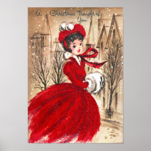 Plakat Vintages Weihnachtsretro Dame Feiertag