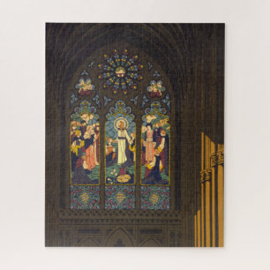 Plakat von 1923 mit einer Kirche mit Bleiglasfenst