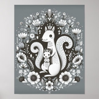 Plakat zur Illustration folk art "Eichhörnchen"