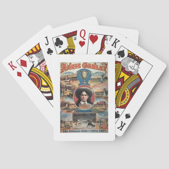 Plakatwerbung Annie Oakley in Buffa Spielkarten (Rückseite)