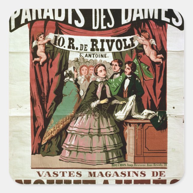 Plakatwerbung "Au Paradis des Dames" Quadratischer Aufkleber (Vorderseite)