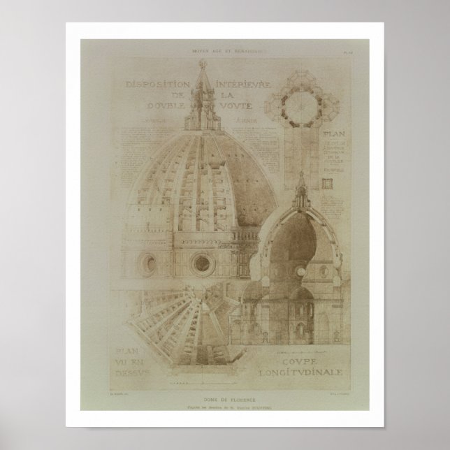 Plan, Abschnitt und Höhe der Kathedrale von Floren Poster (Vorne)