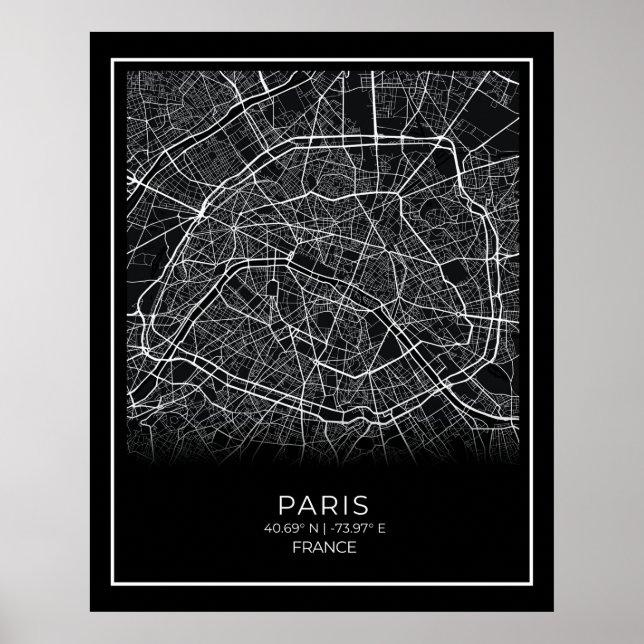 Plan de Paris - Paris Carte Noire Poster (Devant)