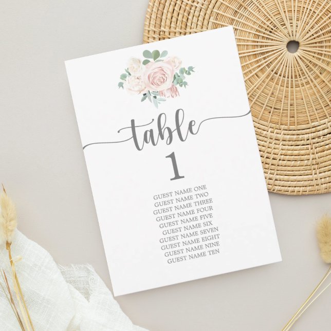 Plan de siège Mariage carte de table Blush rose fl (Créateur téléchargé)