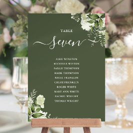 Plan de siège vert d'olive florale Numéro de table