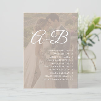 Plan de table alphabétique, Carte de mariage minim