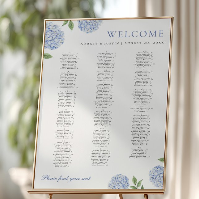 Plan de table alphabétique, Hydrangea, Affiche XL (Créateur téléchargé)