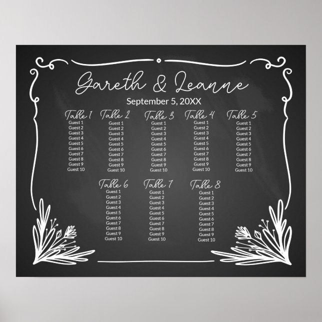 Plan de table assise du tableau de bord mariage (Devant)