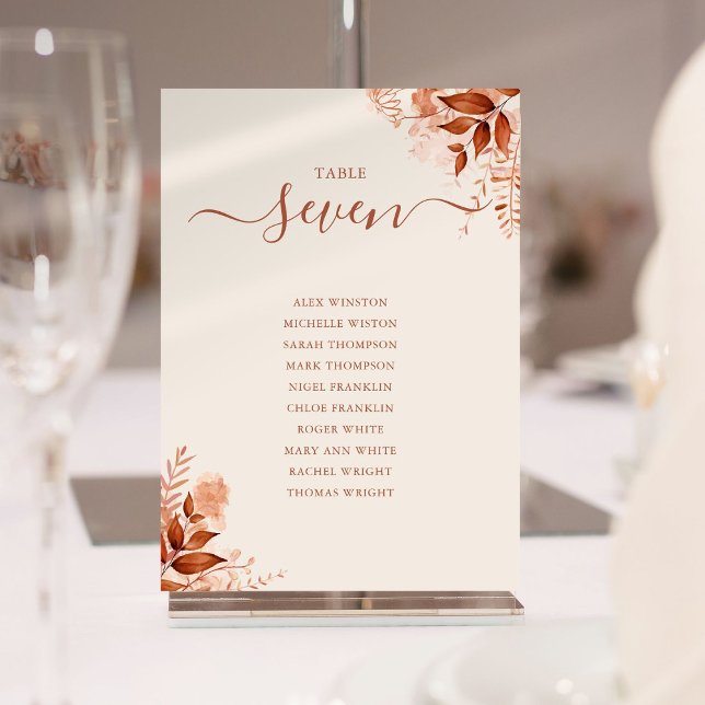 Plan de table automnal rustique numéro de table (Rustic Autumn Fall Seating Plan Table Number)