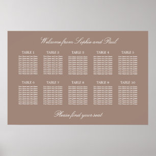 Plan de table de mariage affiche Taupe 10