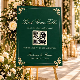 Plan de table de mariage avec QR Code vert émeraud