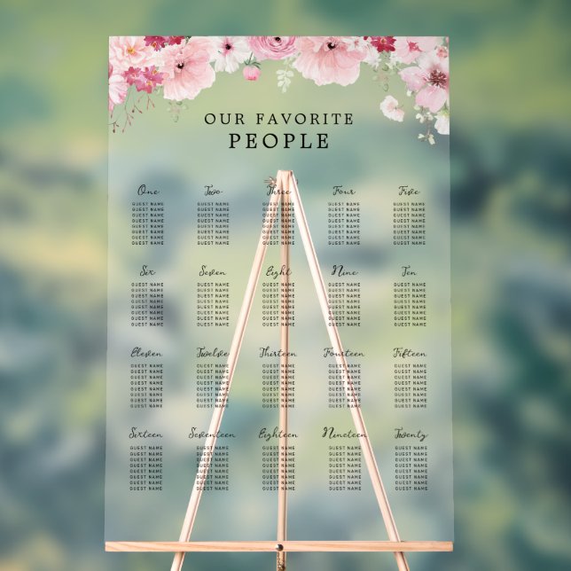 Plan de table de mariage floral rose pour 20 table (Neutre)