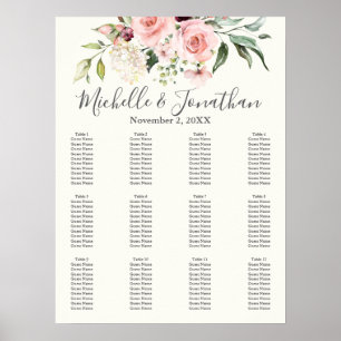 Plan de table de mariage floral rose – Tableau de 