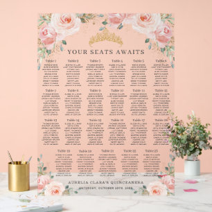 Plan de table de Quinceanera rose poudré aux motif