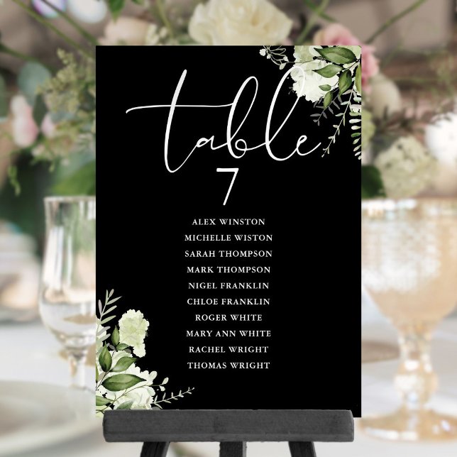 Plan de table floral avec verdure Numéro de table (Greenery Floral Seating Plan Table Number)