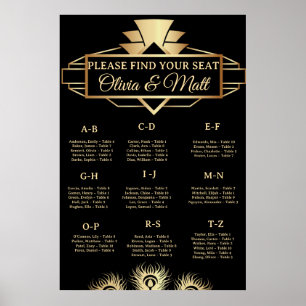 Plan de table mariage Art déco alphabétique