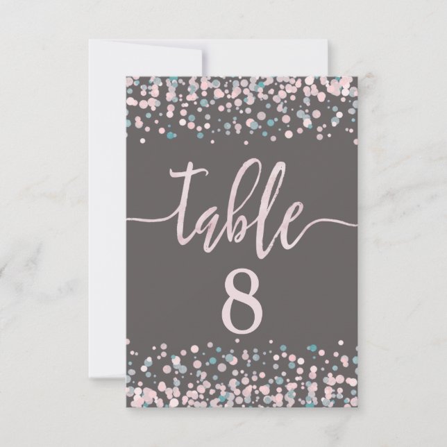 Plan de table numéro de table Confetti Rose pastel (Devant)