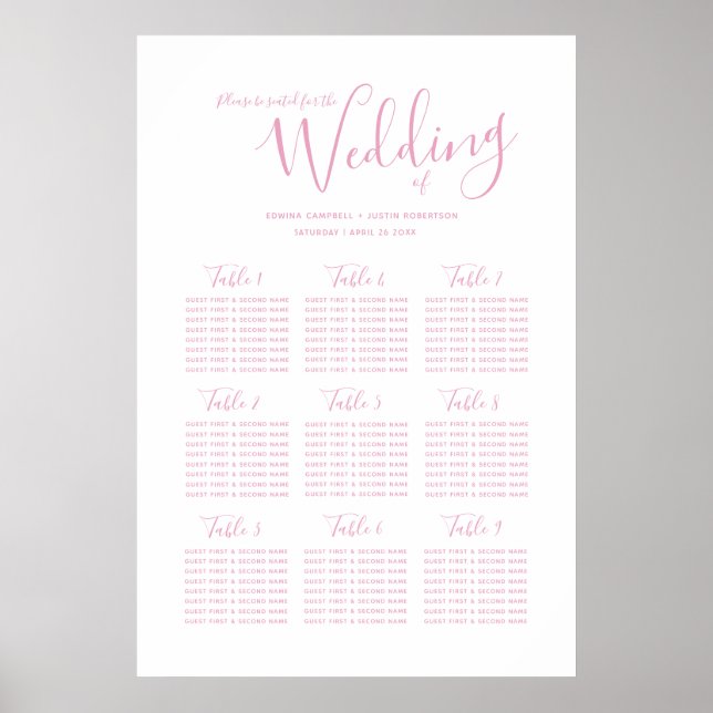 plan de tableau de script simple en rose mariage (Devant)