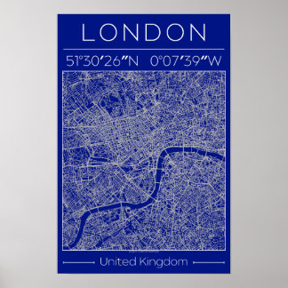 Plan de ville de Londres Poster Blueprint Minimali