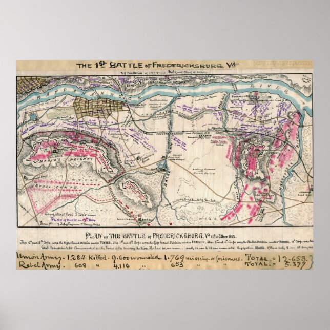 Plan der Schlacht von Fredericksburg Poster (Vorne)
