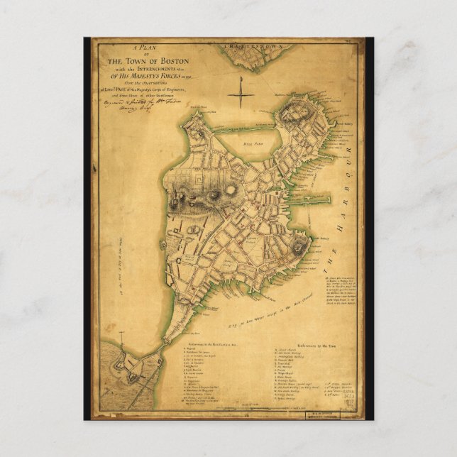 Plan der Stadt Boston Karte (1775) (Vorderseite)