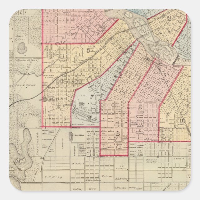 Plan der Stadt Minneapolis und Umgebung Quadratischer Aufkleber (Vorderseite)