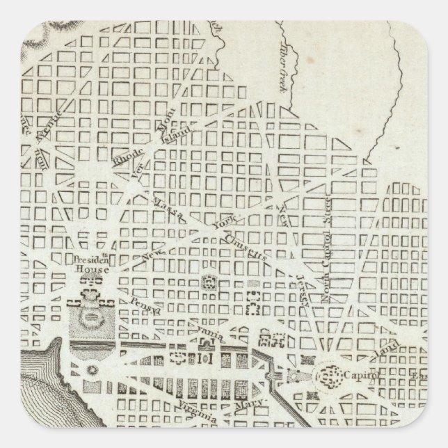 Plan der Stadt Washington Quadratischer Aufkleber (Vorderseite)