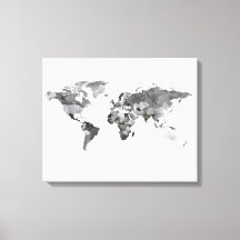 Plan du monde en noir et blanc toile étirée Imprim